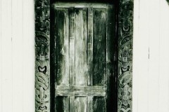 Front entrance door of Tuw hiwhia wharenui at Opureora Marae, Matakana Island.