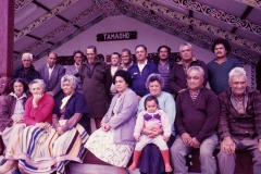 Whānau gathered in front of Tamaoho wharenui.