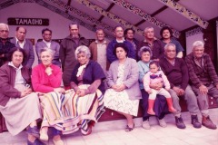 Whānau gathered in front of Tamaoho wharenui.