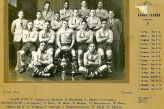 Matakana rugby team photographed in Tauranga, with trophies and season match results.