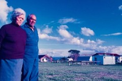 Ngaraima and Tāhere Taingahue at Te Haka a Te Tūpere wharenui, Rangiwaea Marae. Description: